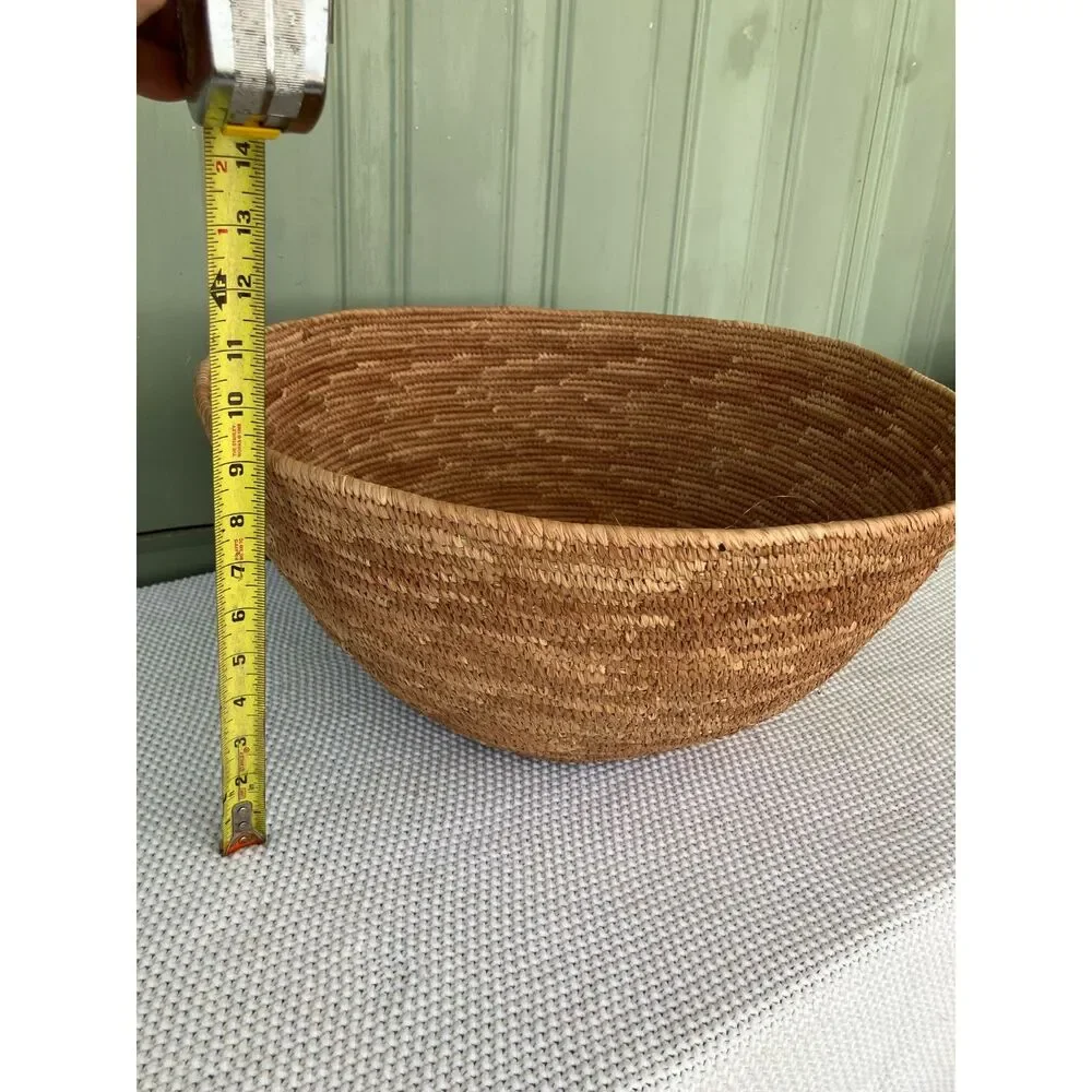 vintage large hand-woven coiled grass basket bowl